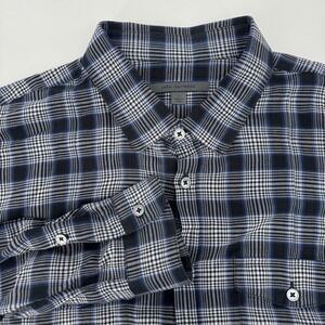 John Varvatos Mens Plaid Button Large Down Shirt Blue Black White